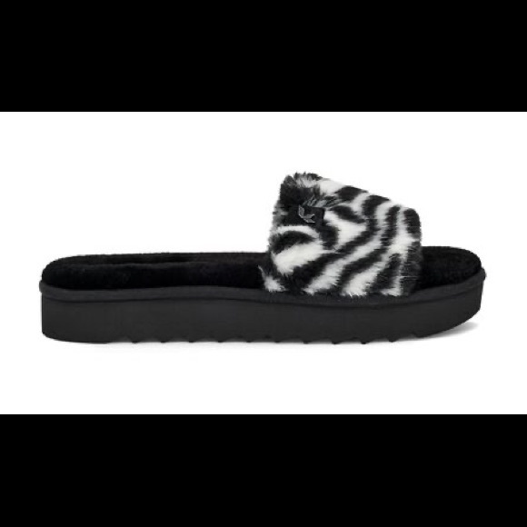 Koolaburra by UGG 🦓 FUZZ-AH ZEBRA PRINT FUR SLIP-ON SLIDE SANDAL SLIPPER SHOE. - Picture 4 of 7